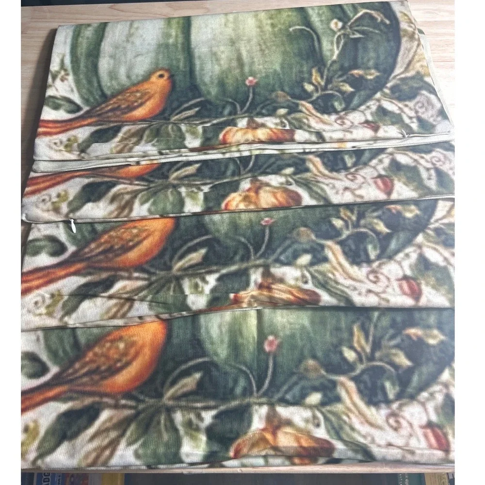Autumn Green Pumpkin Bird Floral set of 4 Velvet Throw Pillow Covers 18x18
